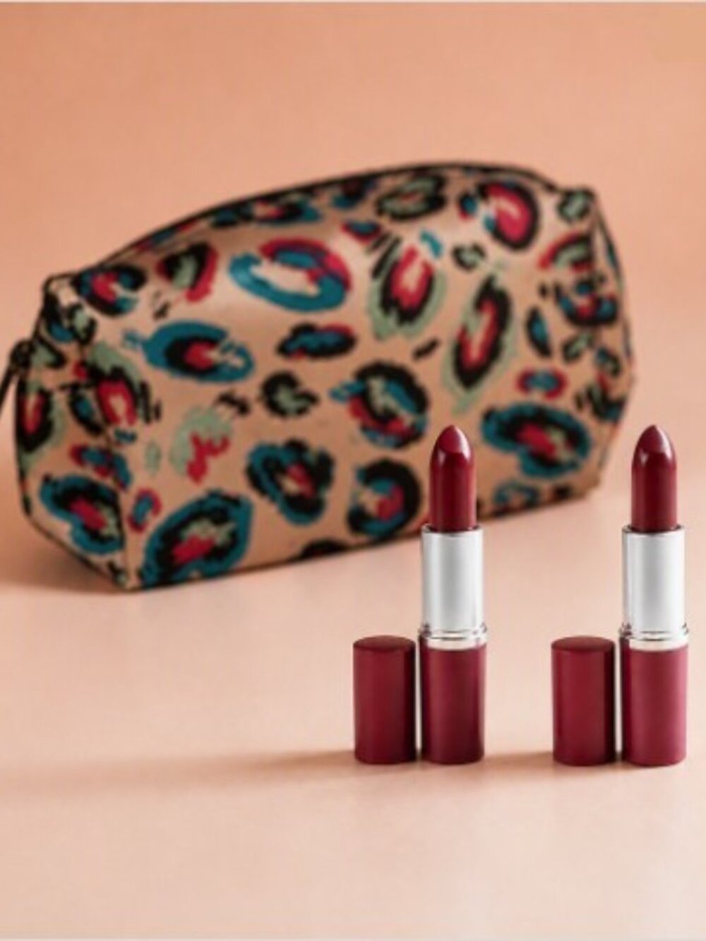 Clinique Love Pop #13 Lipstick Duo + Bonus Cheetah Bag NWT